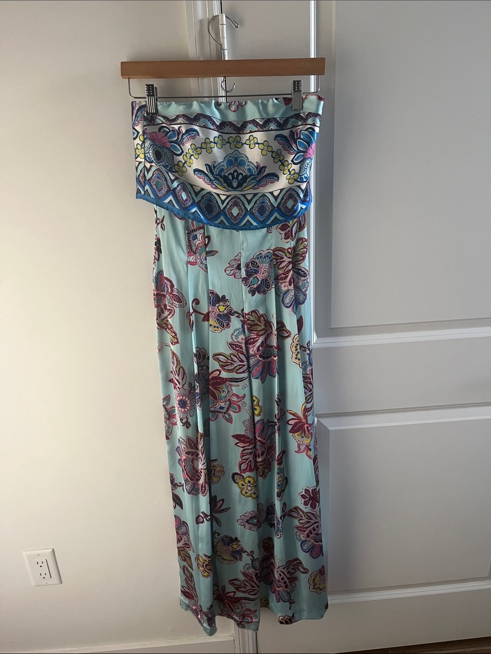 Zara Mint Floral Strapless Wide-Leg Jumpsuit